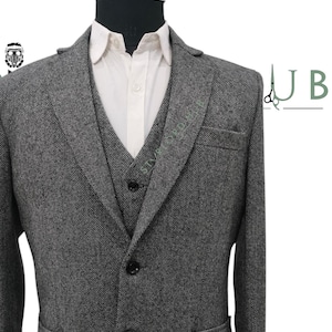 Men&#39;s 1920s Suit Grey Wool Retro 3 Piece Suit Gentleman&#39;s Tweed Suit For Men.