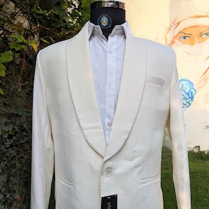 Men&#39;s Off White Shawl Lapel Tuxedo Blazer: One Button Wedding Coat