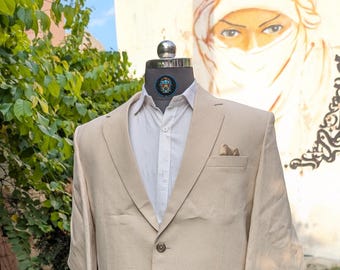 Men's Beige Linen Blazer: Two Button Summer Wedding Coat
