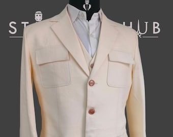 Cream Linen 3-Piece Suit: Classic Four Pocket Design