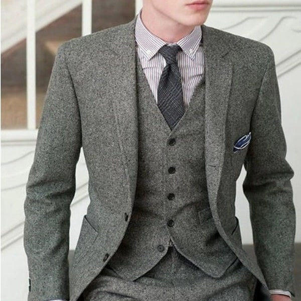 Herren 1920er Jahre Anzug Grau Wolle Retro 3-teiliger Anzug Gentleman's Tweed Suit For Men.
