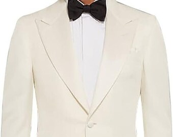 Men's Ivory White Blazer Peak Lapel 2 Buttons Premium Coat Prom Blazer Wedding Jacket Classic Coat For Men.