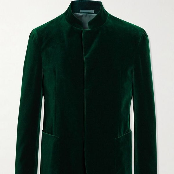 Men's Velvet Green Formal Jacket Perfect Wedding Jacket Groom's Coat Five Button Patch Pockets Jacket For Him.
