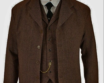 Men's Brown Wool Sack Coat 1920s Victorian 3 Piece Suit Gentlemen's Suit 19th Century Suit For Men.