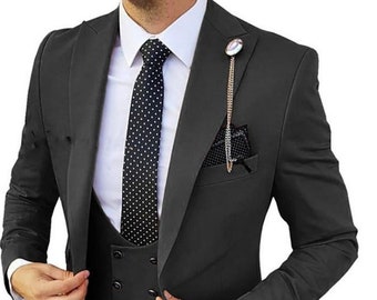 Men's 3 Piece Casual Business Suit for Wedding Format Event Double Breasted Vest coat for Men