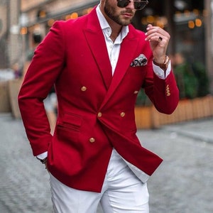 Men's Double Breasted Red Blazer Slim Fit Six Button Double Breasted Coat For Men.