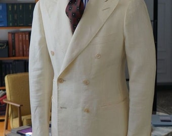 Blazer homme croisé en lin blanc ivoire avec revers en pointe 6 boutons Manteau en lin premium Blazer de bal de promo Veste de mariage Manteau en lin pour homme.