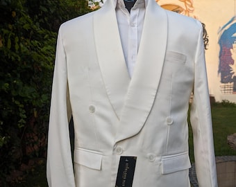 Men's Off White Tuxedo Blazer: Shawl Lapel Wedding Groom Blazer
