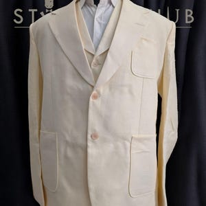 Men&#39;s Premium Cream Linen 3 Piece Suit Patched Pocket linen Suit Wedding, Beach, Dinner Party, Classic Suit For Men.