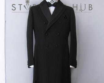 1920 年代の黒のビクトリア朝風フロックコート、ダブルブレストの