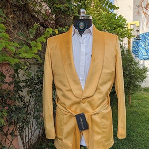 Men&#39;s Velvet Yellow Belt Tuxedo 2 Piece Suit Perfect Wedding Suit Groom&#39;s Belt Coat Shawl Lapel Belt Jacket Suit For Him.
