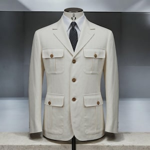 Men&#39;s Summer Cotton linen Hunting Safari Coat for Travel, Ceremony Formal Event Classic Jacket For Men.
