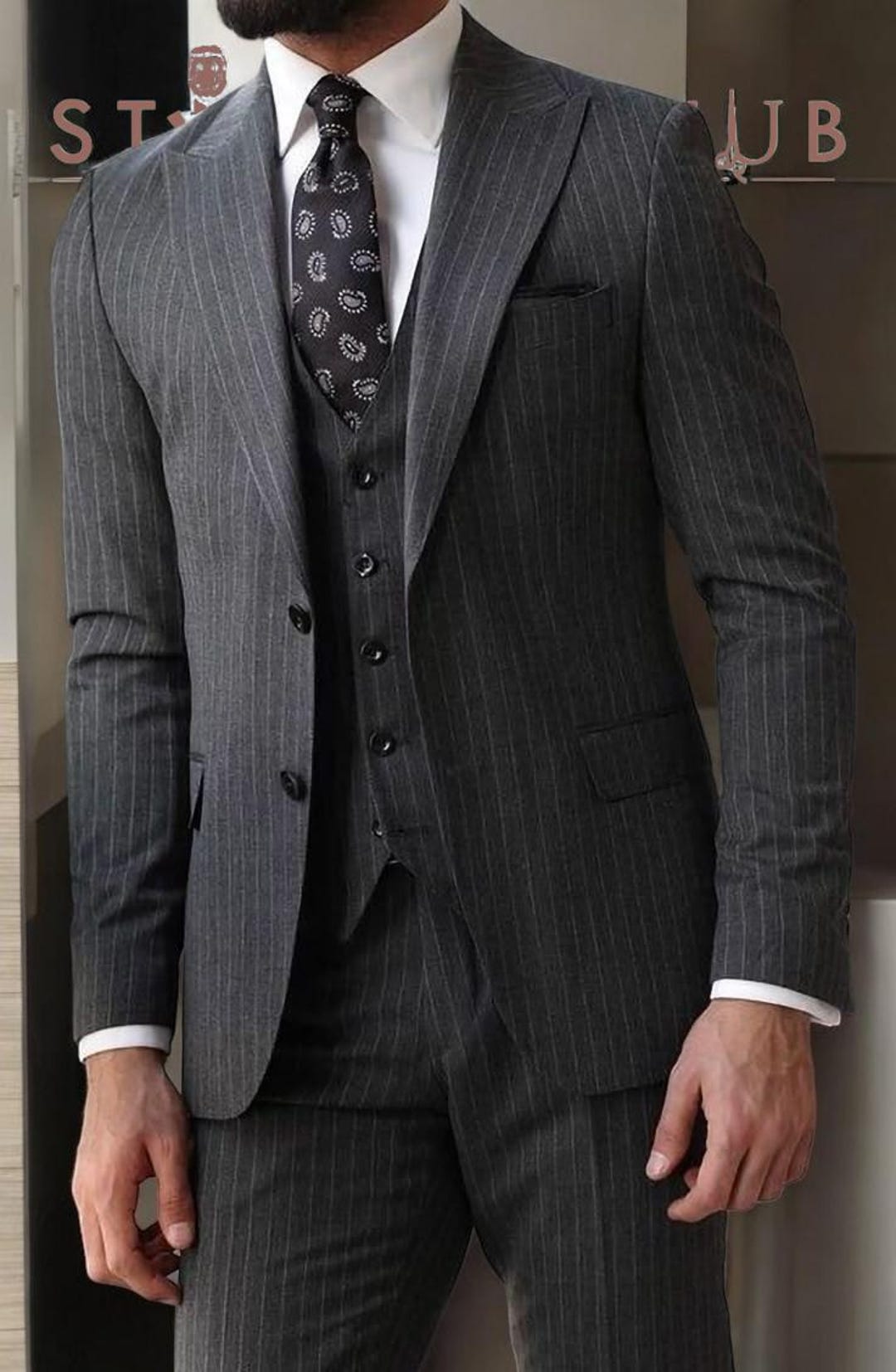 Men's Charcoal  Stripe ~ Pinstripe 3 Piece Suit main image 1