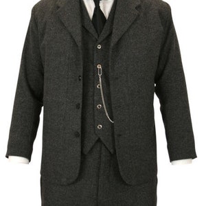 Men's Grey Wool Sack Coat 1920s Victorian 3 Piece Suit Gentlemen's Suit 19th Century Suit For Men.