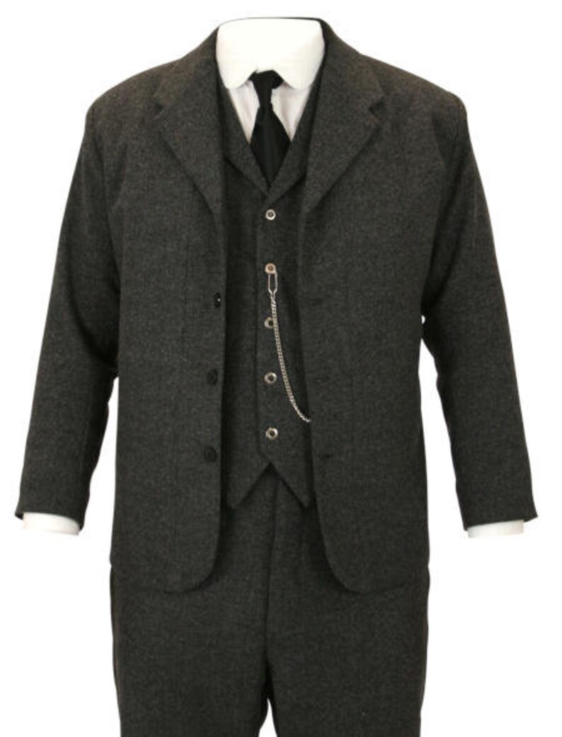 Men's Grey Wool Sack Coat 1920s Victorian 3 Piece Suit Gentlemen's Suit ...