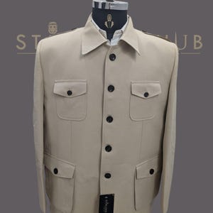 Men&#39;s Summer Cotton linen Shirt Collar Hunting Safari Jacket for Travel, Ceremony Formal Event Classic Jacket For Men.