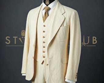 Vintage 30s Blue Button Fly Double Breasted 2- Piece Men's Suit in