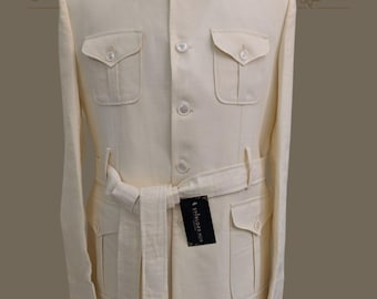 Crème linnen safarijas heren: oversized reisjas met riem
