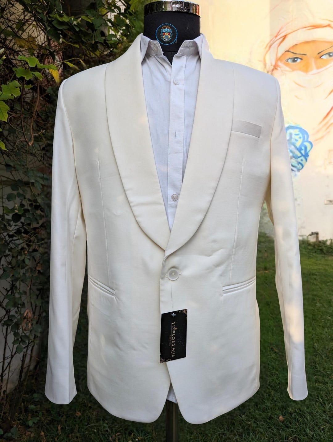 Men One Button Floral All White Tuxedo with Shawl Lapel – 2 Piece main image 0
