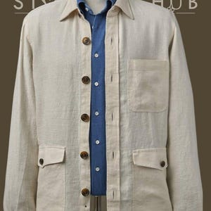 Elegant Summer Pure Linen Safari Shacket for Travel, Ceremony, Casual Summer Vacation Classic Jacket For Men.