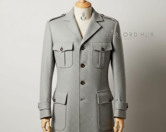 Men's Light Grey Tweed Safari Jacket for Winter
