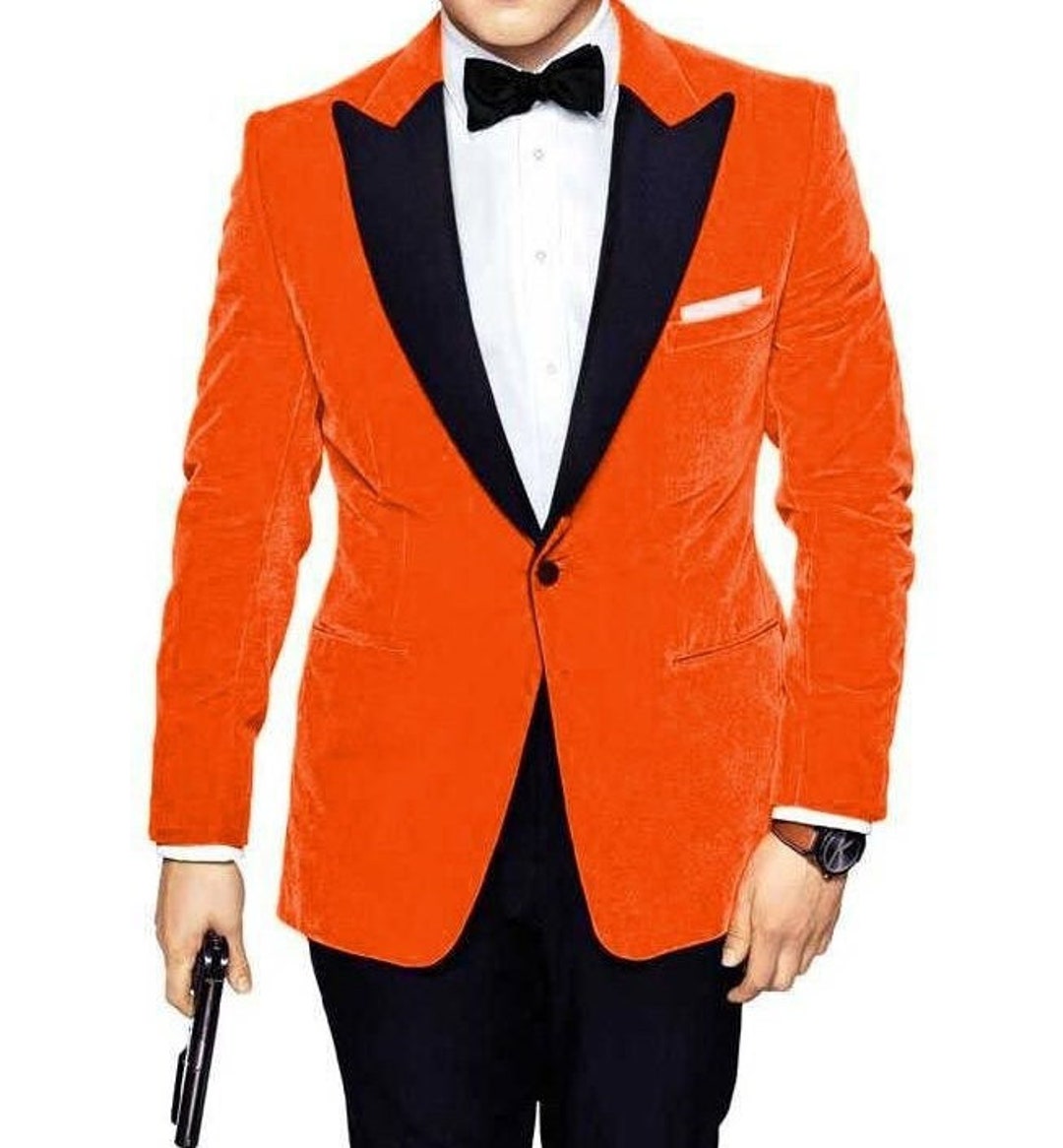 Men's Tuxedo Orange Velvet 2 Piece Suit 1 Button Groom's Suit Wedding