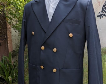 Vintage J. PRESS Navy Blue Flannel Double Breasted Blazer | 43 44