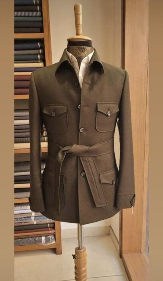 Men s Tweed Safari Jacket Brown Oversized Jacket Cargo Jacket Designer Jacket Travel Jacket for Men. Etsy UK