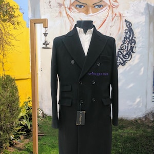 Men&#39;s Vintage Black Double Breasted Overcoat Knee Length Casual Long Coat  Coat Winter Wear Coat For Men.
