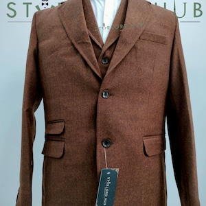 Herren Retro Anzug Braun Wolle 1920er Jahre 3-teiliger Anzug Gentleman&#39;s Tweed Suit For Men.
