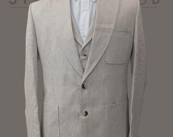Beige Linen 3-Piece Suit: Summer Wedding Outfit