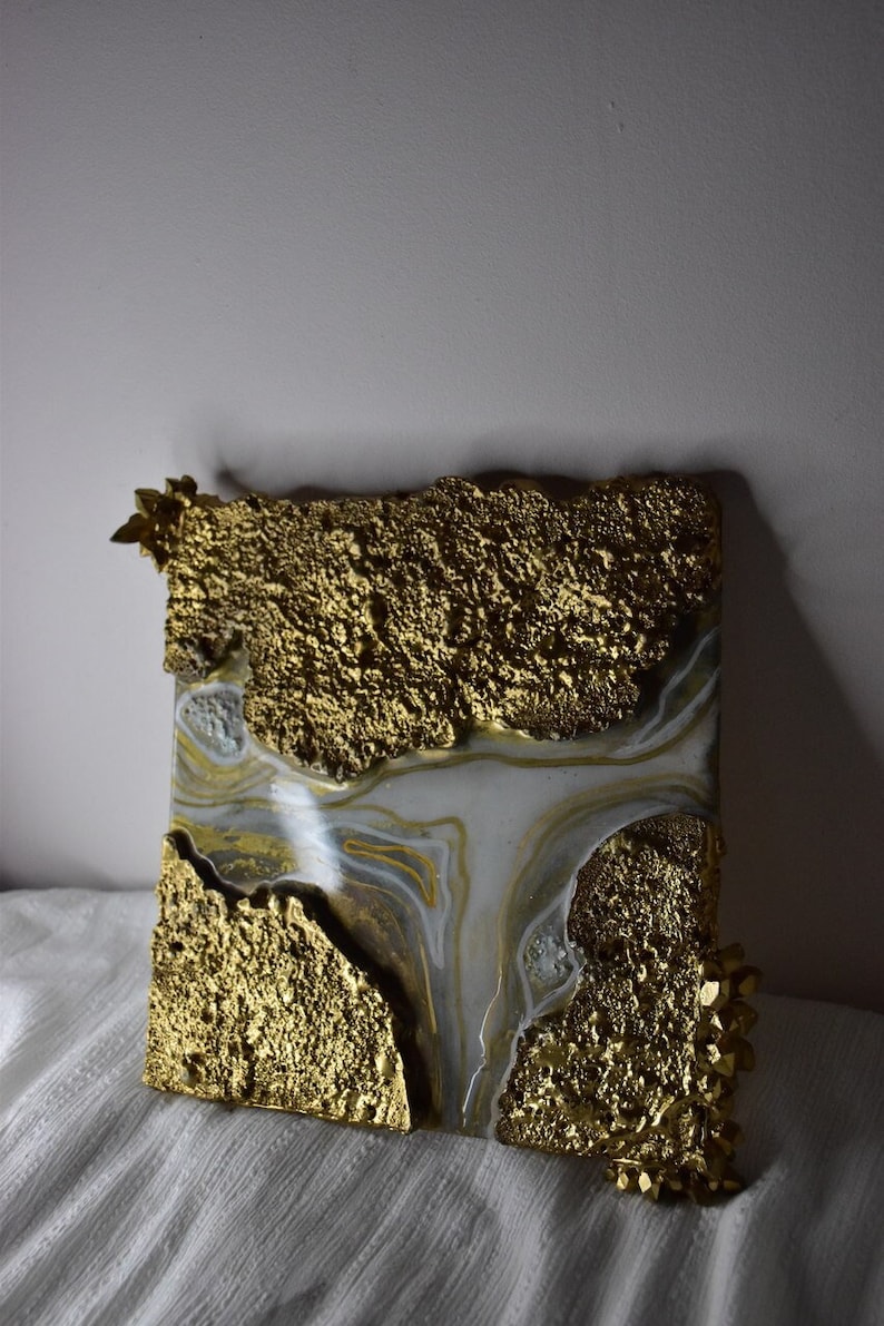 Obraz geoda z żywicy epoksydowej/Geode resin wall art gold/ 3D painting/ Foam geode art 画像 1