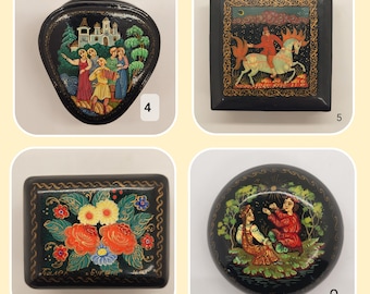 Vintage Russian Hand Painted Lacquered Trinket Box