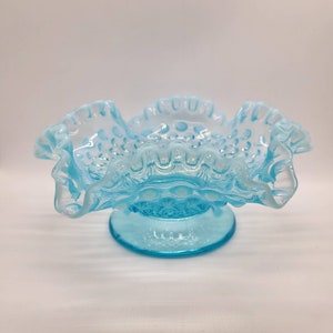 Vintage Blue Hobnail Crimped Bowl