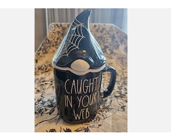 Rae Dunn "Caught in Your Web" Gnome Lidded Mug