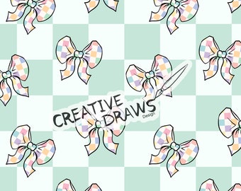 Pastel Checker Bow Seamless Pattern, Seamless File Digital Download
