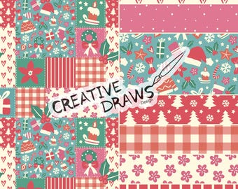 Cozy Christmas Seamless Pattern Pack, Holiday Repeat Digital Paper Set