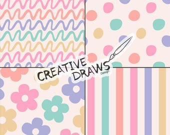 Set di divertenti motivi pastello senza soluzione di continuità, download digitale di fiori