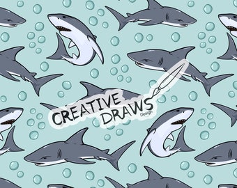 Shark Seamless Pattern, Aquatic Digital Repeat Pattern for Personal and Commercial use