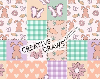 Spring Easter Patchwork Seamless Pattern, Digital Repeat Pattern for Personal and Commercial use