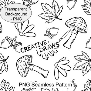 Herbst nahtlose Muster Linie Kunst mit transparentem Hintergrund, digitaler Download