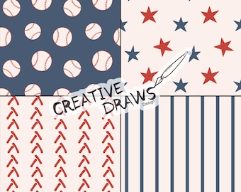 Conjunto de patrones sin costuras de béisbol, paquete de papel digital con patrones repetitivos y divertidos