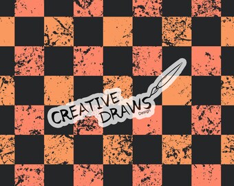 Grunge Halloween Checker Seamless Pattern, Digital Repeat Pattern for Personal and Commercial use