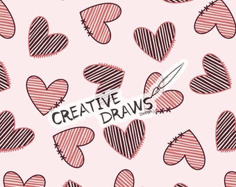 Heart Stripe Seamless Pattern, Valentine Repeat Digital Paper