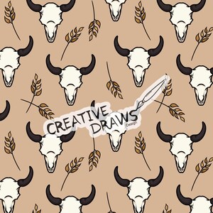 Western Bull Skull Seamless Pattern, Seamless File Digital Download