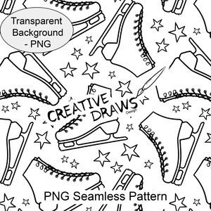 Ice Skate Seamless Pattern Line Art with Transparent Background, Digital Download