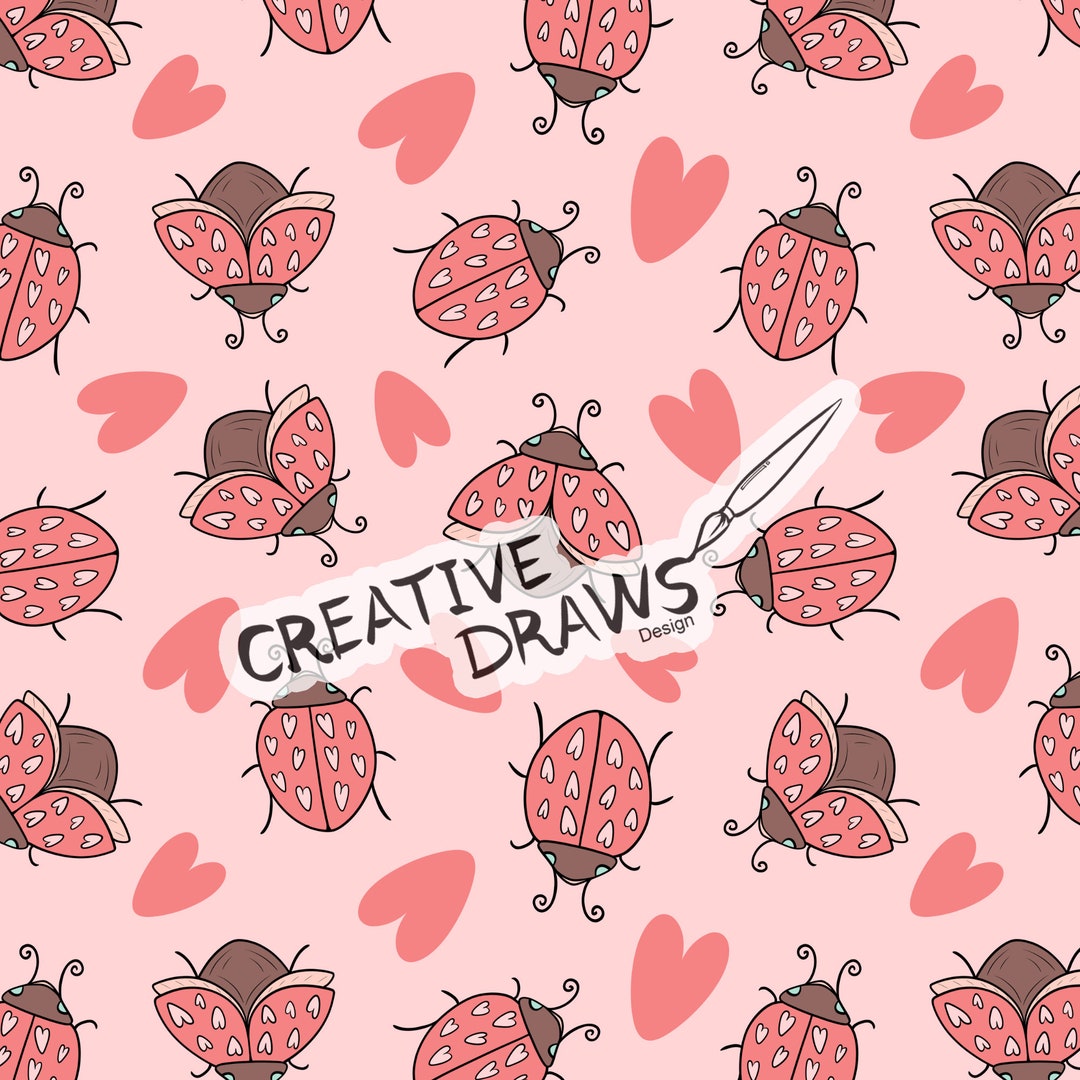 Ladybug Repeat Pattern Pink Ladybug Seamless Pattern, Heart Digital Repeat Pattern for ...