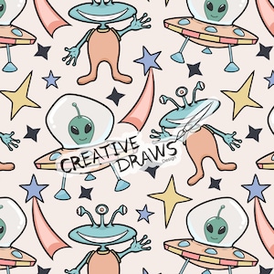 Alien Seamless Pattern, Digital Repeat Pattern for Personal and Commercial use
