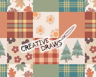 Plaid Patchwork Seamless Pattern, Floral Seamless File Digital Download