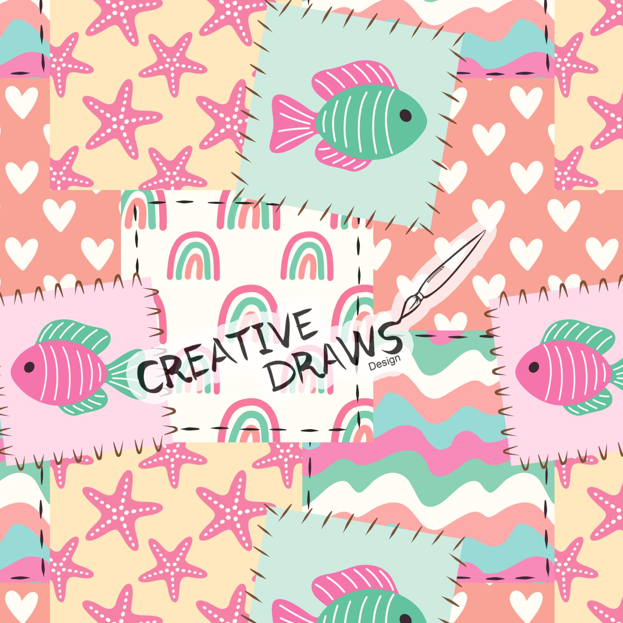 Fish Patchwork Seamless Pattern, Summer Seamless File Digital Download ...